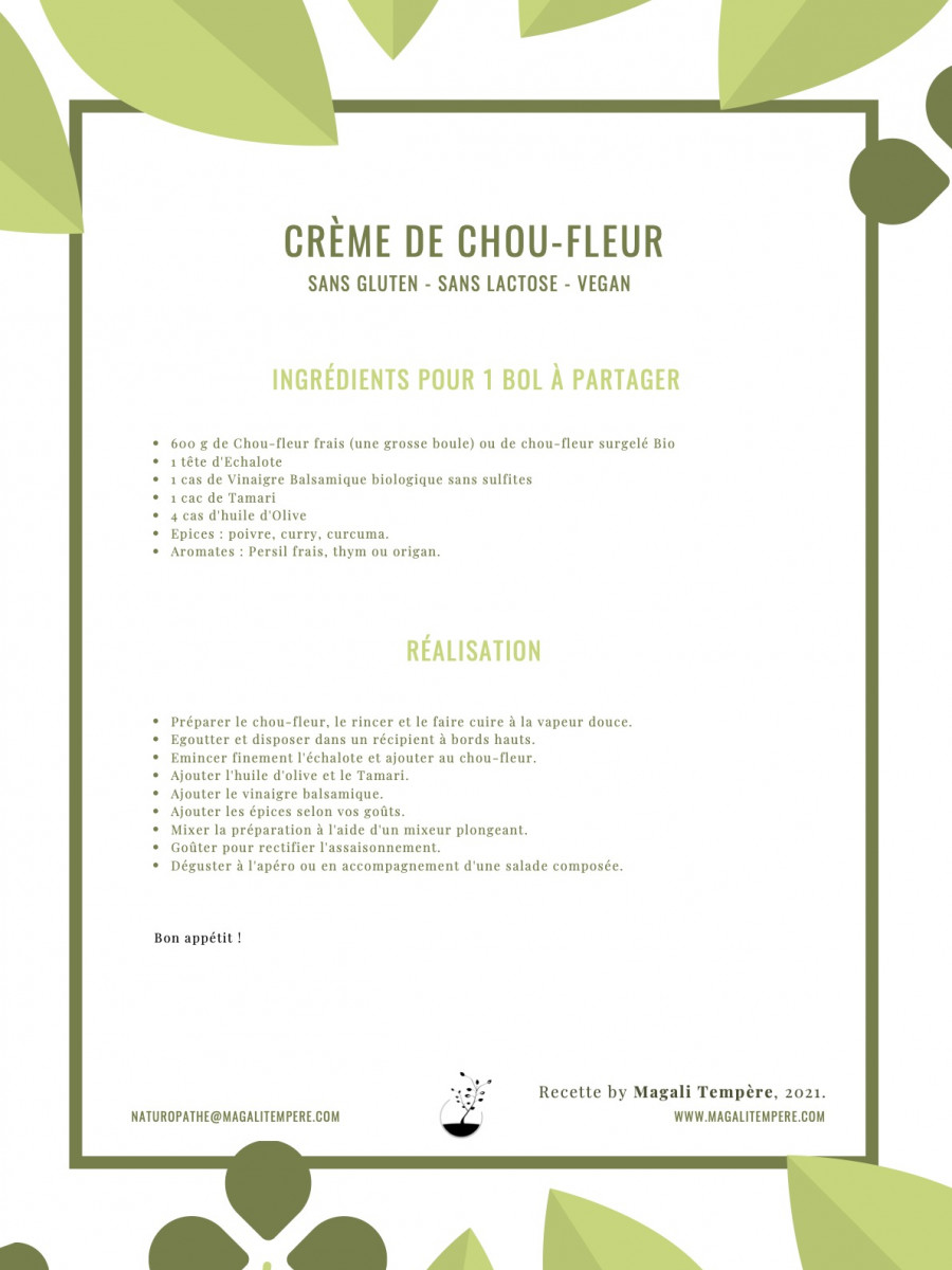 Recette de crème de chou-fleur - Vegan, sans gluten, sans lactose