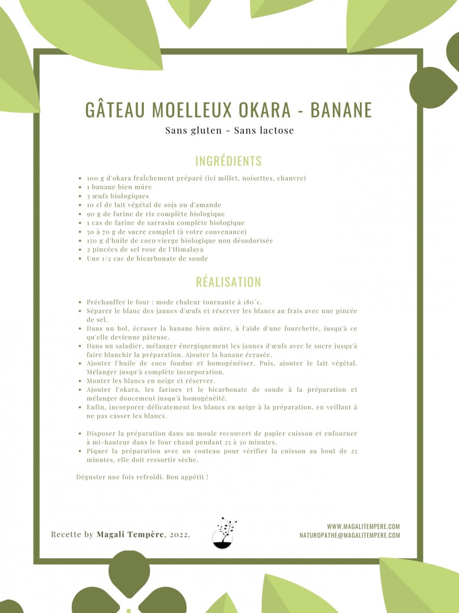 Recette du gâteau moelleux Okara - Banane