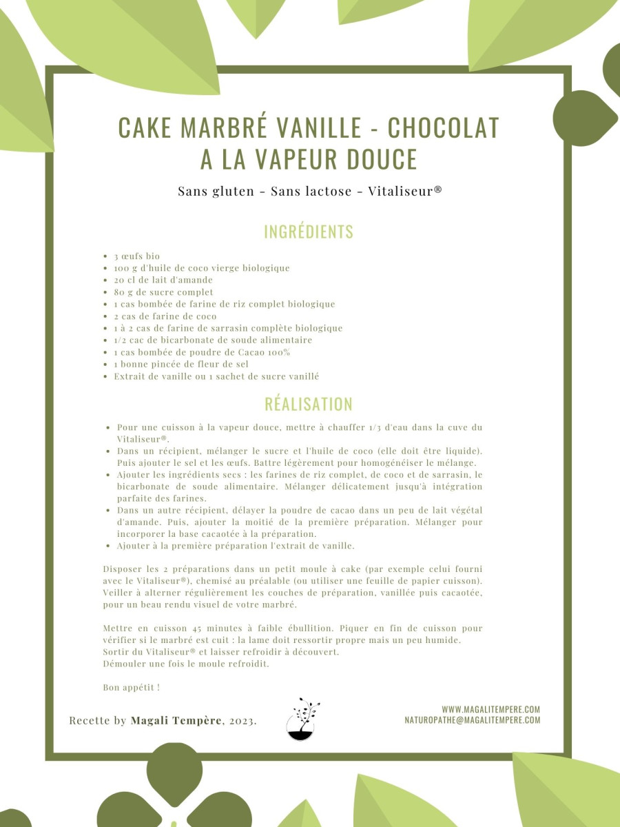 Recette de cake marbré vanille-chocolat, sans gluten, sans lactose